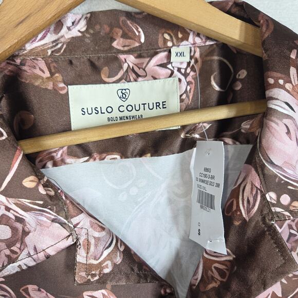 Suslo Couture Mens Shirt 2XL Red Silky Big & Tall Casual Party Event NWT - Picture 10 of 13